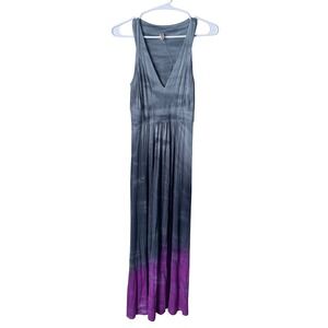 Pink Lotus Womens XS Ombre Tie Dye Maxi Dress Grey Purple V-Neck Pleated